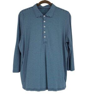 Renwick Womens XL Blue Striped Pima Cotton Long Sleeve Preppy Polo Shirt Top